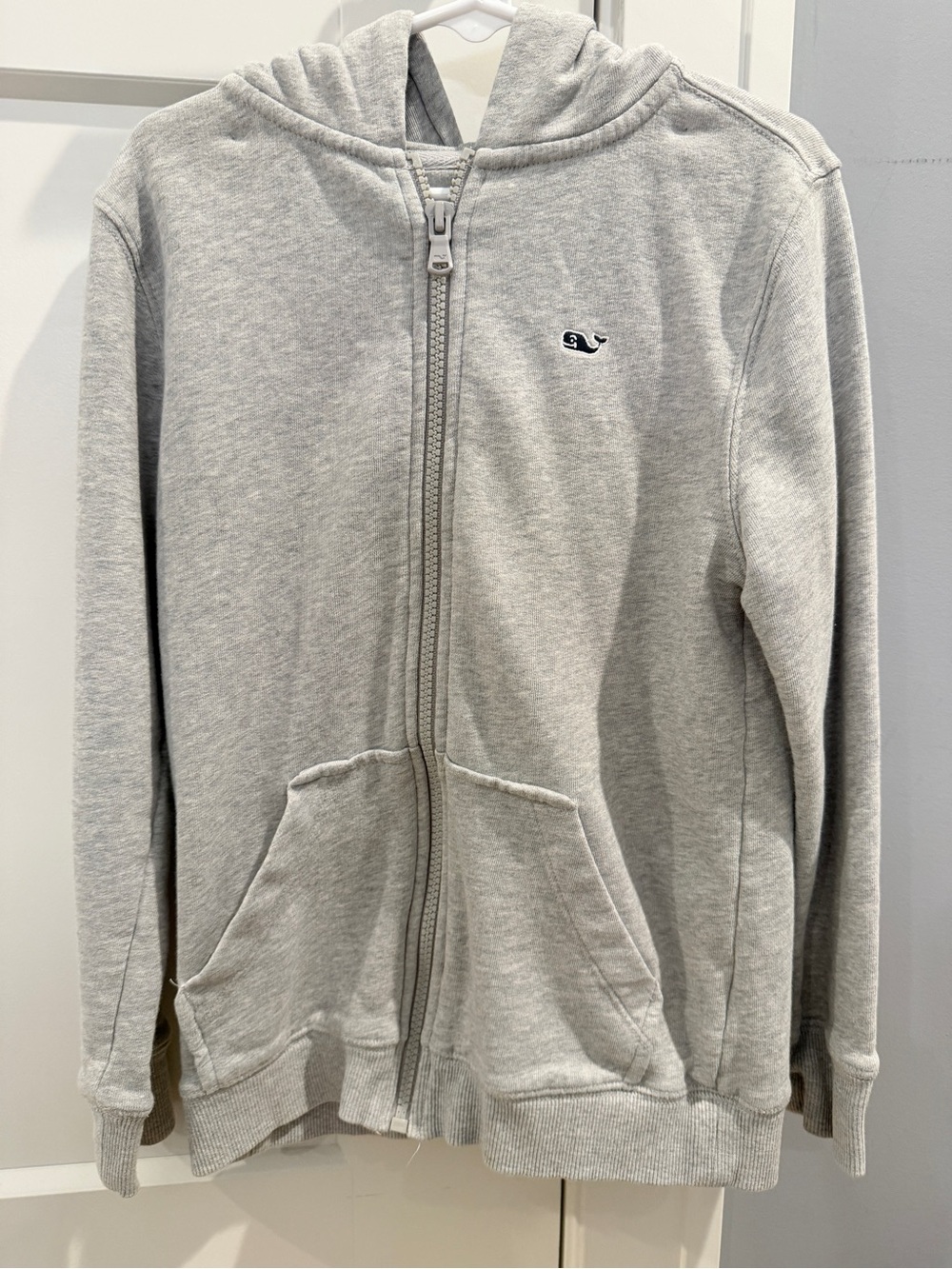 Vineyard Vines Kids Light Gray Zip Hoodie with Whale Patch